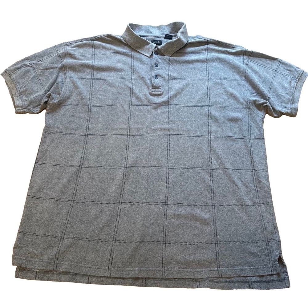 IZOD Men’s Steel Gray / Blue Polo Tee Sz 2X XXL Check Pattern Office Comfort